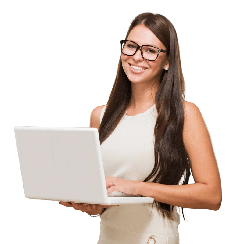 Happy businesswoman online reputation